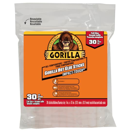 6 Packs: 30 ct. (180 total) Gorilla&#xAE; Full Size Hot Glue Sticks